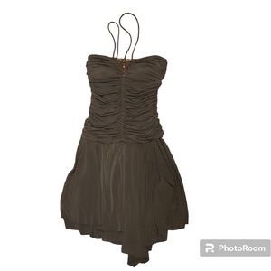 NWT Vintage BCBG Paris Brown Halter Fairy Asymmetric Hem Y2K Dress